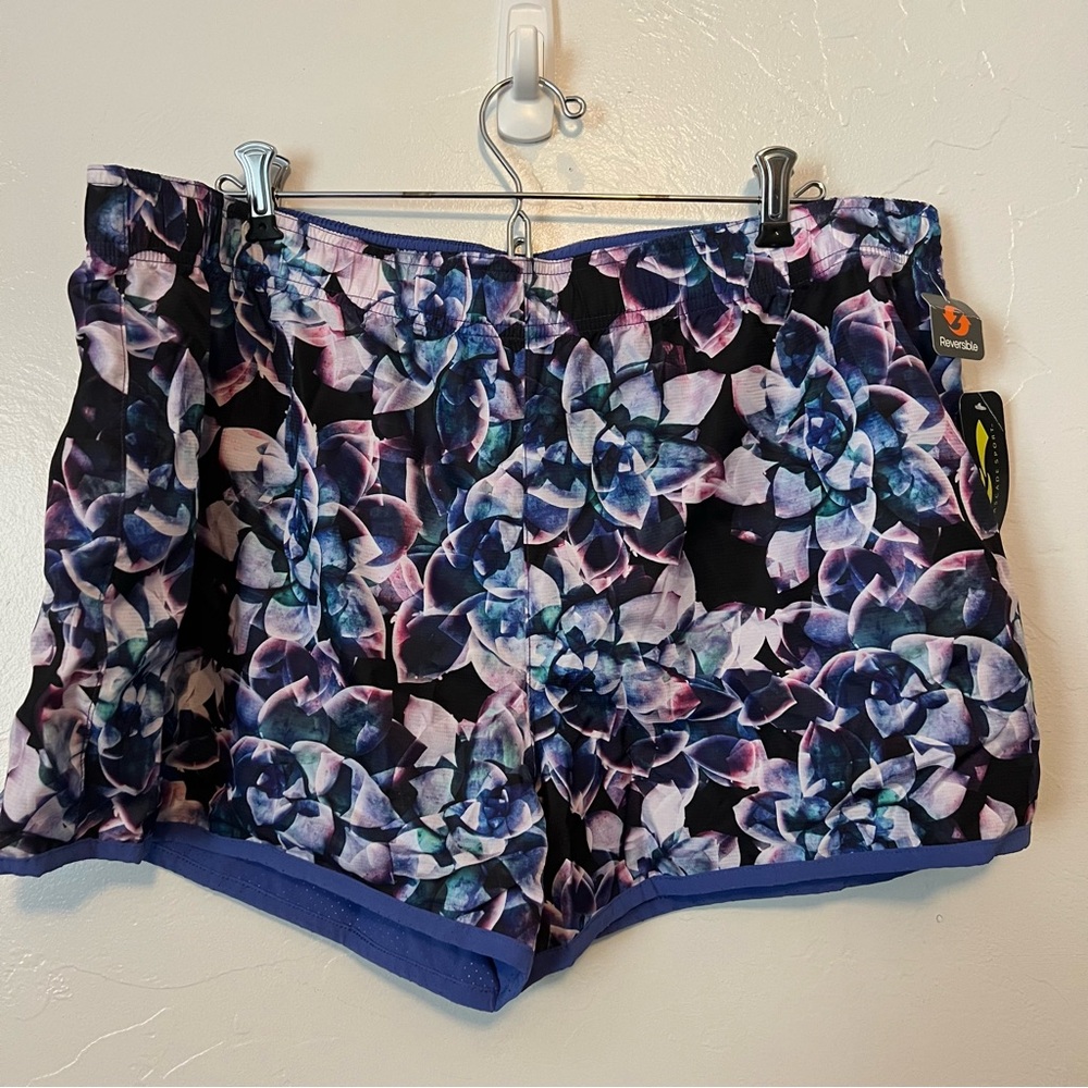 NWT Reversible Floral Cascade purple floral Sport Shorts Size XXL